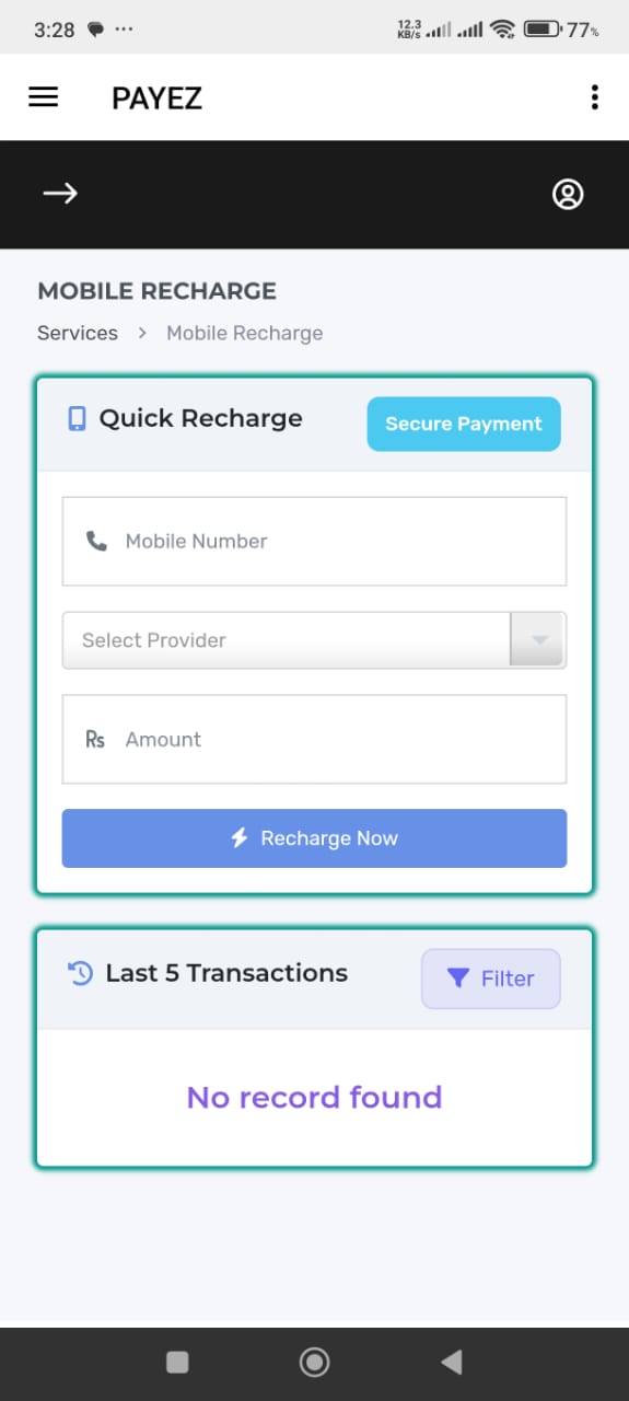 Screenshot of PayeZ New App
